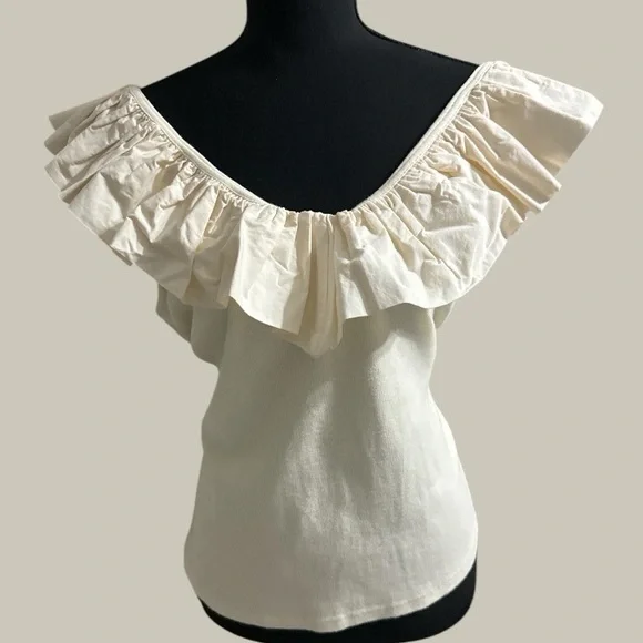 MAEVE ANTHROPOLOGIE RUFFLED V-NECK BLOUSE
TOP IVORY SIZE XL‎ - Picture 2 of 8